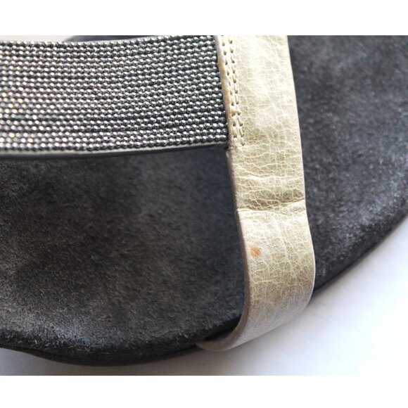 Brunello Cucinelli Monili T-Strap Leather Sandal Block Heel / Size 37 / Grey - Picture 7 of 11